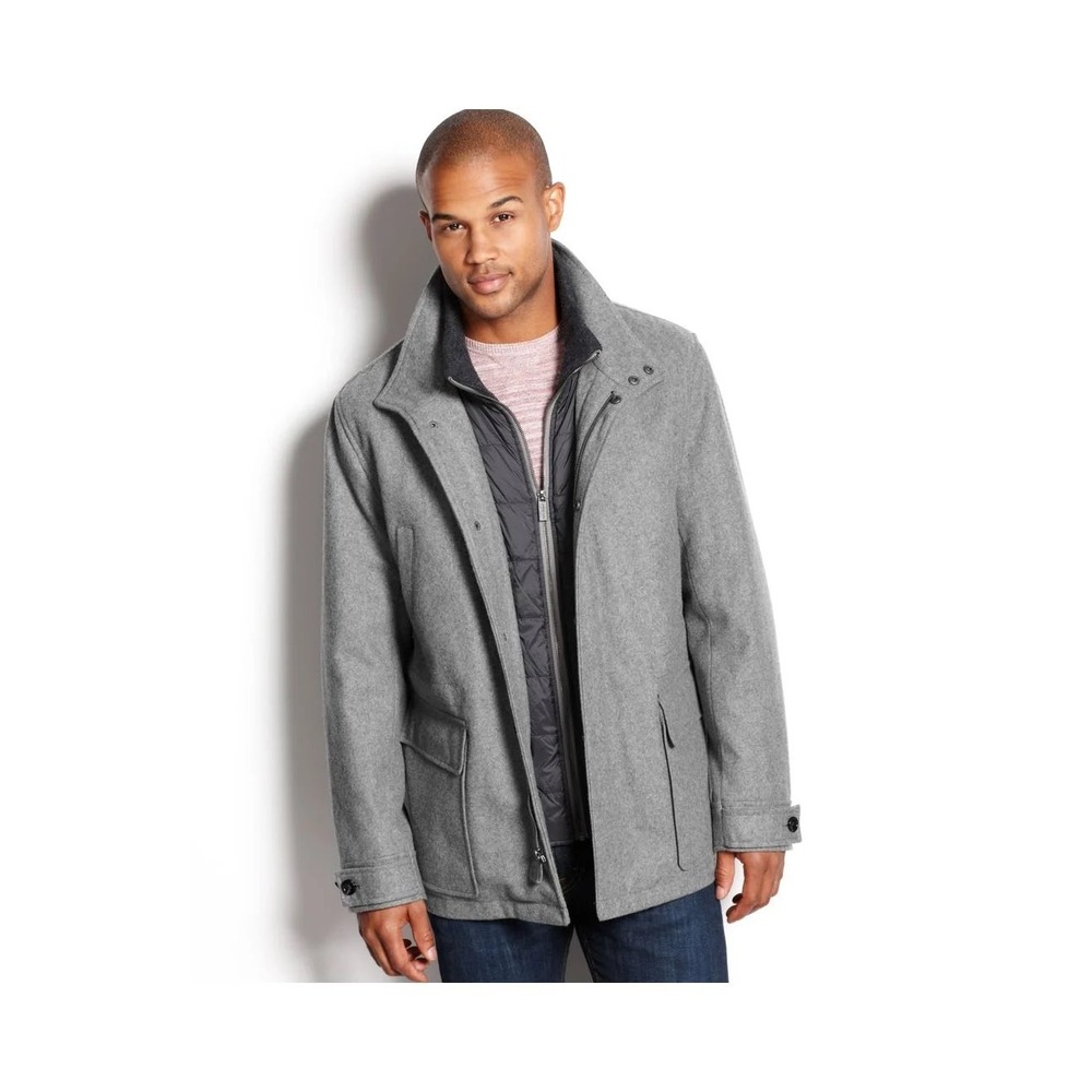 Michael Kors Men's Burleigh Bib Insert Wool Blend Coat Jacket Detachable HooD XL